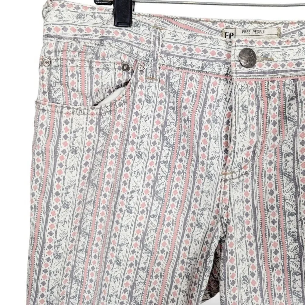 Free People Cropped Pants 30 Geo Rotary Skinny Ankle Mid‎ Rise Bohemian Artsy